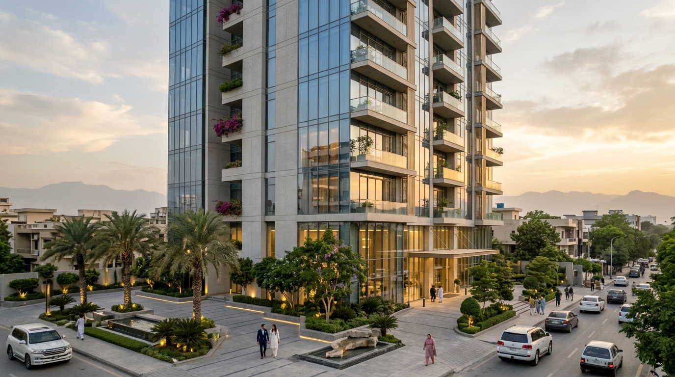 Saya Gold Heights contemporary luxury tower architectural render in Peshawar