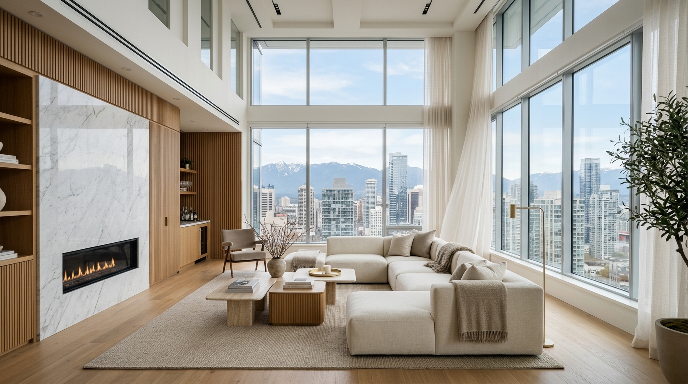 Duplex penthouse interior with double height ceiling at Saya Gold Heights